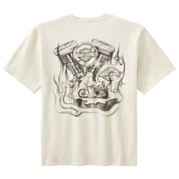 NWT! Harley Davidson x Dickies T-Shirt V-Twin Engine Tan L/G - Picture 1 of 3